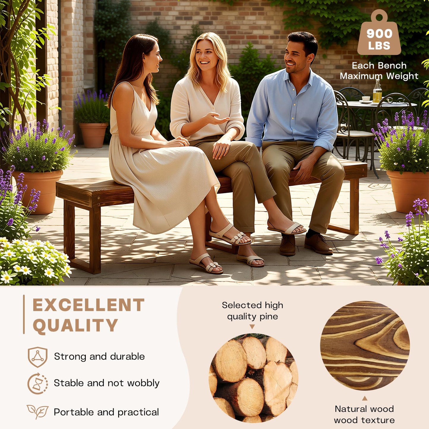 YEXINGlow 6Ft Outdoor Solid Wooden Bench, 71" Porch Bench Outdoor Backless Garden Bench, Long Outdoor Narrow Wood Bench for Deck Patio Entryway,Bears 900 pounds