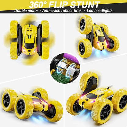 Remote Control CarRC Car Toys for 6-12 Year Old Boys Off Road RC Stunt Car 4WD 360° Rotating Remote Control Car for Kids Boys Girls Gifts for Birthday Christmas Yellow