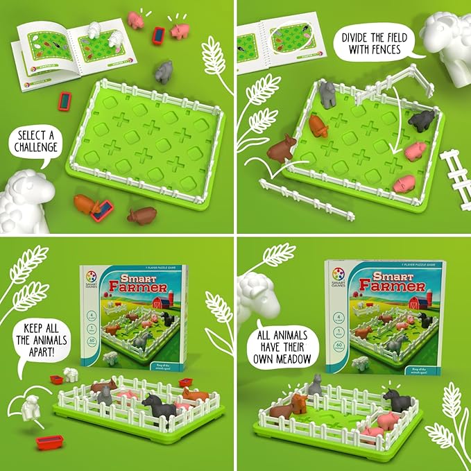SmartGames Smart Farmer – Barnyard STEM Focused Cognitive Skill-Building Logic Puzzle Game with 60 Challenges for Ages 5+