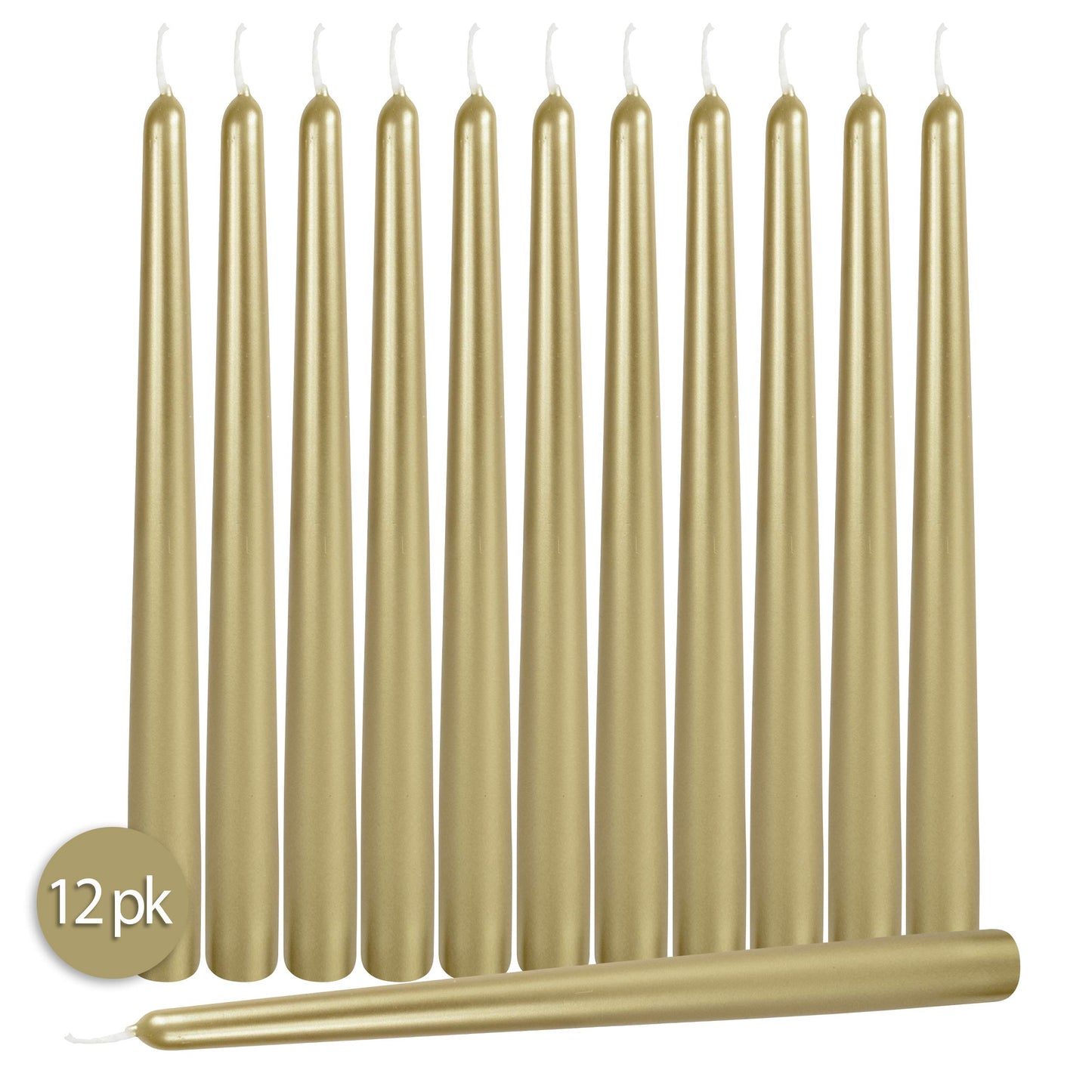 Hyoola Tall Metallic Cream Gold Taper Candles - 12 Inch - Dripless - 12 Pack - 10 Hour Burn Time
