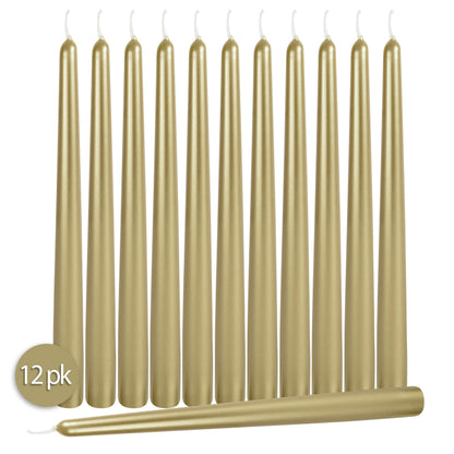 Hyoola Tall Metallic Cream Gold Taper Candles - 12 Inch - Dripless - 12 Pack - 10 Hour Burn Time