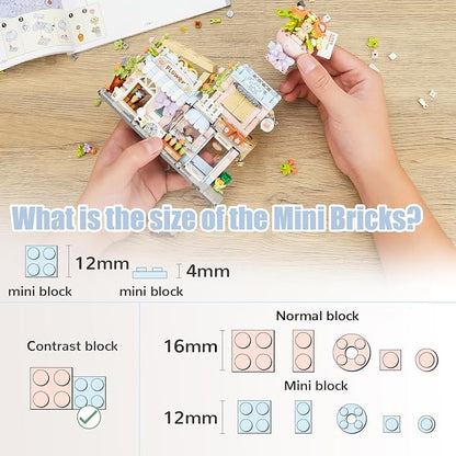 Street View Flower House Shop Mini Building Blocks MOC Creative Building Toys Cute Panda Building Set for Girls 6-12 Simulation Architecture Construction Toy Gift Idea for Kids Adults (854 PCS)
