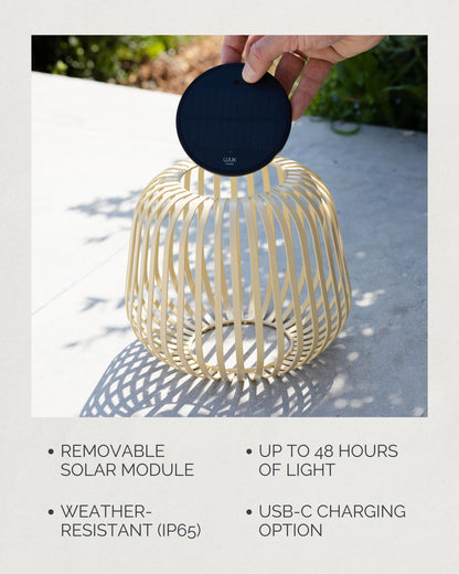 LUUK Studio Solis Wireless Solar LED Ambient Lamp, Warm White, Indoor Outdoor Cordless Lighting, Rust-Resistant, Ideal for Patio, Garden, Bedroom, USB-C Rechargeable, Soft Cozy Style, Sand, Size S