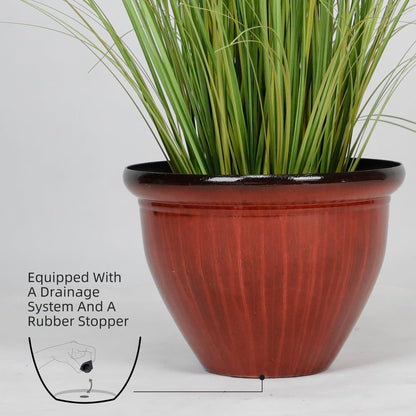 Worth Garden 12-Inch Dia. Round Red Plastic Planters with Drain Holes, 9.5-Inch Height - 4-Pack Glossy Finish Bell-Shaped Plant Pot – Lightweight Indoor/Outdoor Flower Pots