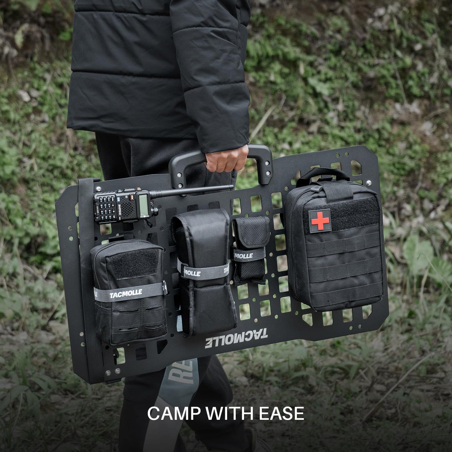 TACMOLLE Portable Rigid MOLLE Panel, Tactical Car Back Seat Organizer with Handle, Heavy Duty Car Storage Organizer for Modular Storage, Universal MOLLE Panels for Vehicles Car Truck Mount Rack