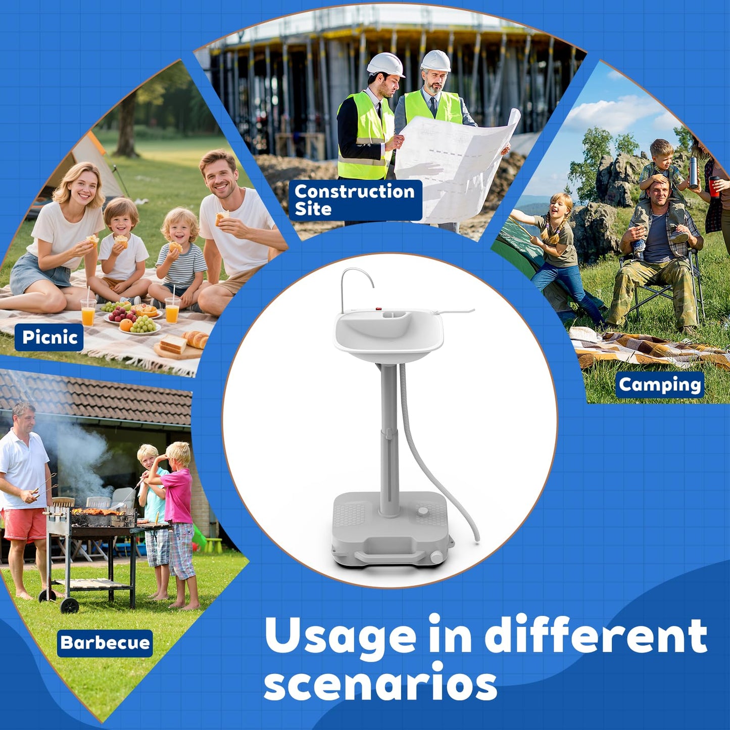 Electric Portable Sink Hand Wash Station - 18L Capacity With USB Port or Battery Powered, Lightweight Outdoor Sink for Travel, Outdoor, Camping - Includes Soap Dispenser & Towel Holder