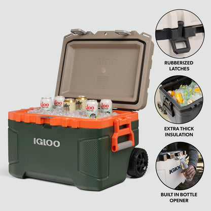 Igloo Trailmate 52Qt Wheeled Cooler, Insulated Hard Shell Ice Chest, Sportsman