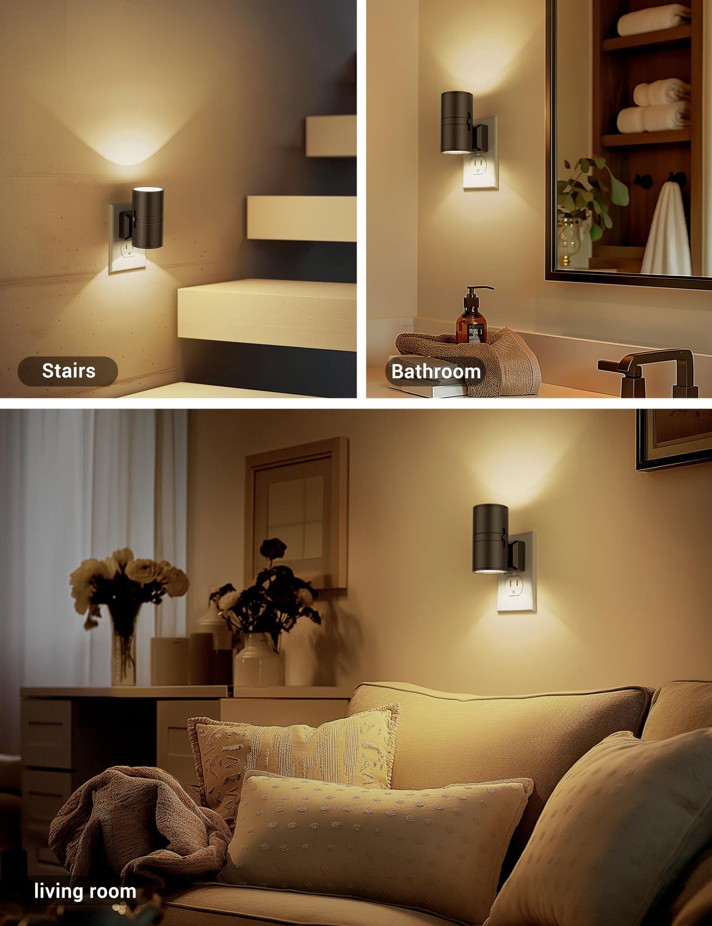 Night Lights Plug into Wall, Dimmable Night Light Plug in, Modern Night Lights with Dusk to Dawn Light Sensor, Soft White 3000K, 0-100LM Adjustable Brightness Nightlight for Hallway Bedroom, 2 Pack