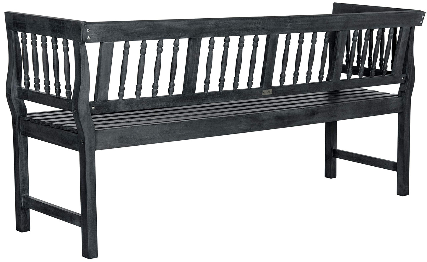 SAFAVIEH Outdoor Patio Furniture Collection – Brentwood Dark Slate Grey Distressed Acacia Wood Bench with Silver Accents, Classic Outdoor Seating for Porch or Garden (PAT6732K)