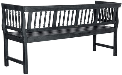 SAFAVIEH Outdoor Patio Furniture Collection – Brentwood Dark Slate Grey Distressed Acacia Wood Bench with Silver Accents, Classic Outdoor Seating for Porch or Garden (PAT6732K)