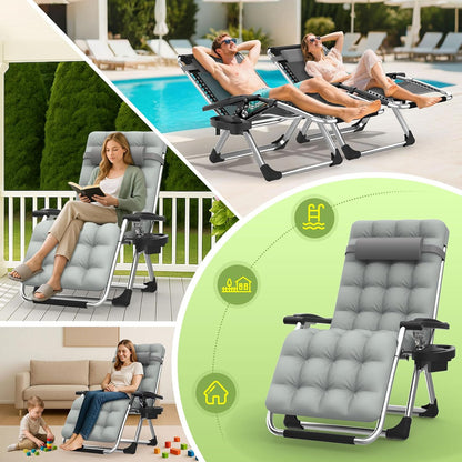 Suteck Zero Gravity Chair - Reclining Camping Lounge Chair with Removable Cushion & Cup Holder | Outdoor & Indoor Use