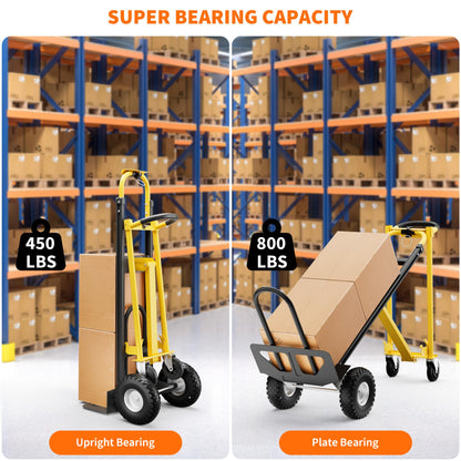 3-in-1 Heavy Duty Convertible Hand Truck, 800 lbs Capacity Dolly Cart with Wheels, Foldable Dolly Cart Converts from Hand Truck Dollys to Platform Carts, for Moving, Shopping, Travel(Yellow+Black)