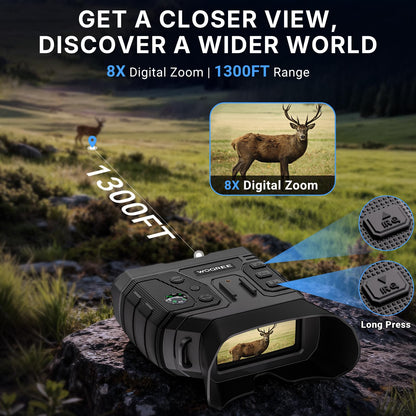 WOGREE Night Vision Goggles, 4K Night Vision Binoculars for Adults, 36MP Photo, 5000mAh Rechargeable Battery, 1300FT Range, 8X Digital Zoom, Infrared Vision, 32GB SD, Flashlight & Compass for Camping