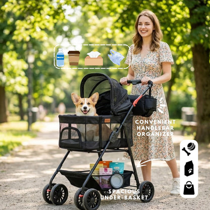 Bicystar Pet Stroller for Small Dogs Cats with Wheels, Detachable Carrier, Max Load 33 lbs, Easy Folding, Compact Portable, Dog Carriage Cart Car Seat 3 in 1