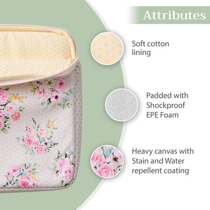 Maison d'Hermine Laptop Sleeve case Upto 13.5 inch Stain and Water Repellent Cotton Canvas Easter Gifts - Sweet Rose Lavender