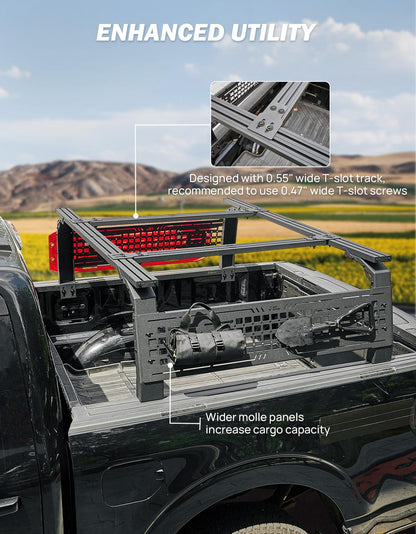 JOYTUTUS 16.5-21.2" High Truck Bed Rack for Full Size & Mid Size Truck Adjustable Overland Bed Rack Compatible with F150 F250 F350 Silverado Sierra Ram Tundra Tacoma Gladiator