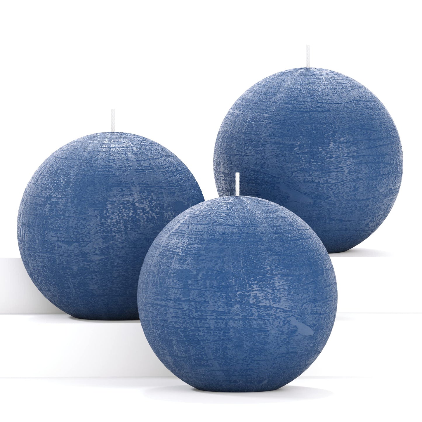 CANDWAX Set of 3 Round Candles Ball 3 inch - Royal Blue Spheres - Perfect as Wedding Decor and as Spheres for Home Decor - Long Burning Unscented Smokeless Dripless Navy Blue Candles