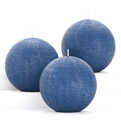 CANDWAX Set of 3 Round Candles Ball 3 inch - Royal Blue Spheres - Perfect as Wedding Decor and as Spheres for Home Decor - Long Burning Unscented Smokeless Dripless Navy Blue Candles