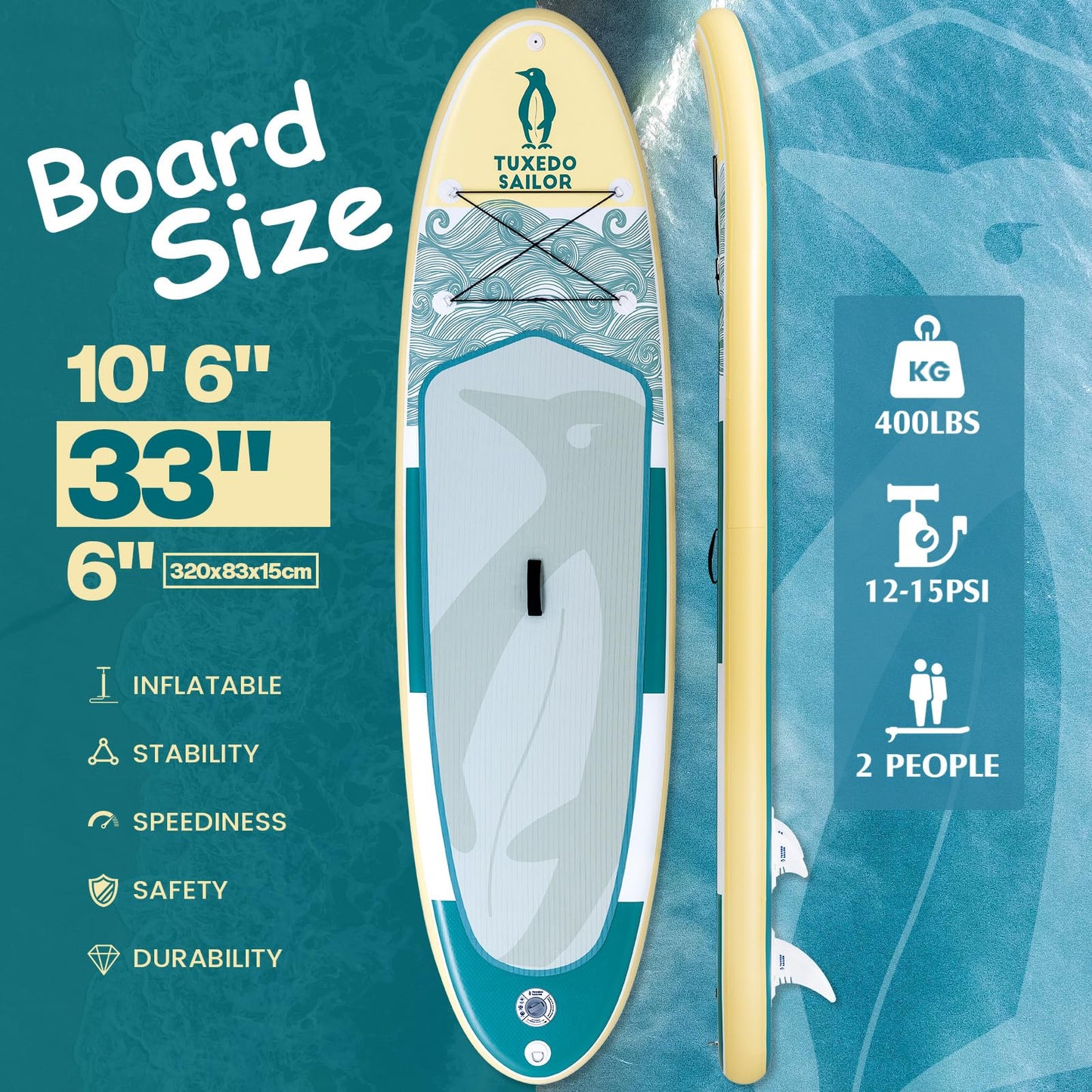 Tuxedo Sailor 10'6"×33"×6" Inflatable Stand Up Paddle Board with Premium SUP Accessories,Adults & Youth for All Skill Levels, Included with Board, Paddle, Pump, Fins, Backpack Green Paddleboard