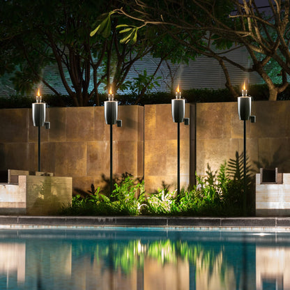 Matney Stainless Steel Outdoor Torches - 5 ft Oil Lamp Set of 4 - Fiberglass Wick & Snuffer Cap