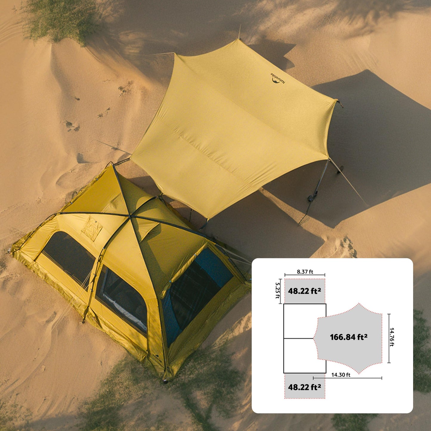 Naturehike Canopy for Dune 4 Person Tent, Camping Tarp with Poles, Waterproof 10000mm+ & UPF50+