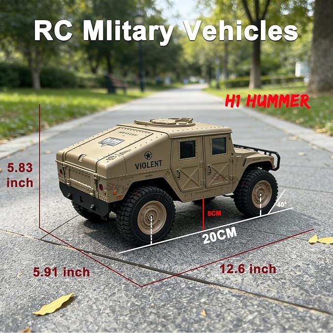 Skymaker RC Military Truck Humvee 2.4Ghz Remote Control Truck 4WD RC Hummer with Winch &amp Machine Gun Khaki