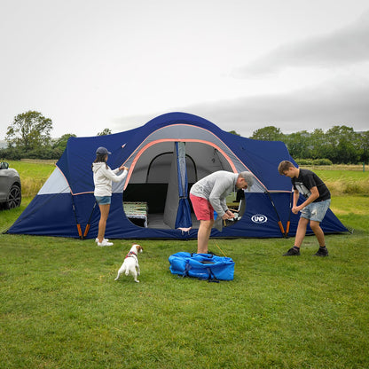 UNP Camping Tent 10-Person-Family Tents, Parties, Music Festival Tent, Big, Easy Up, 5 Large Mesh Windows, Double Layer, 2 Room, Waterproof, Weather Resistant, 18ft x 9ft x78in (Navy Blue)