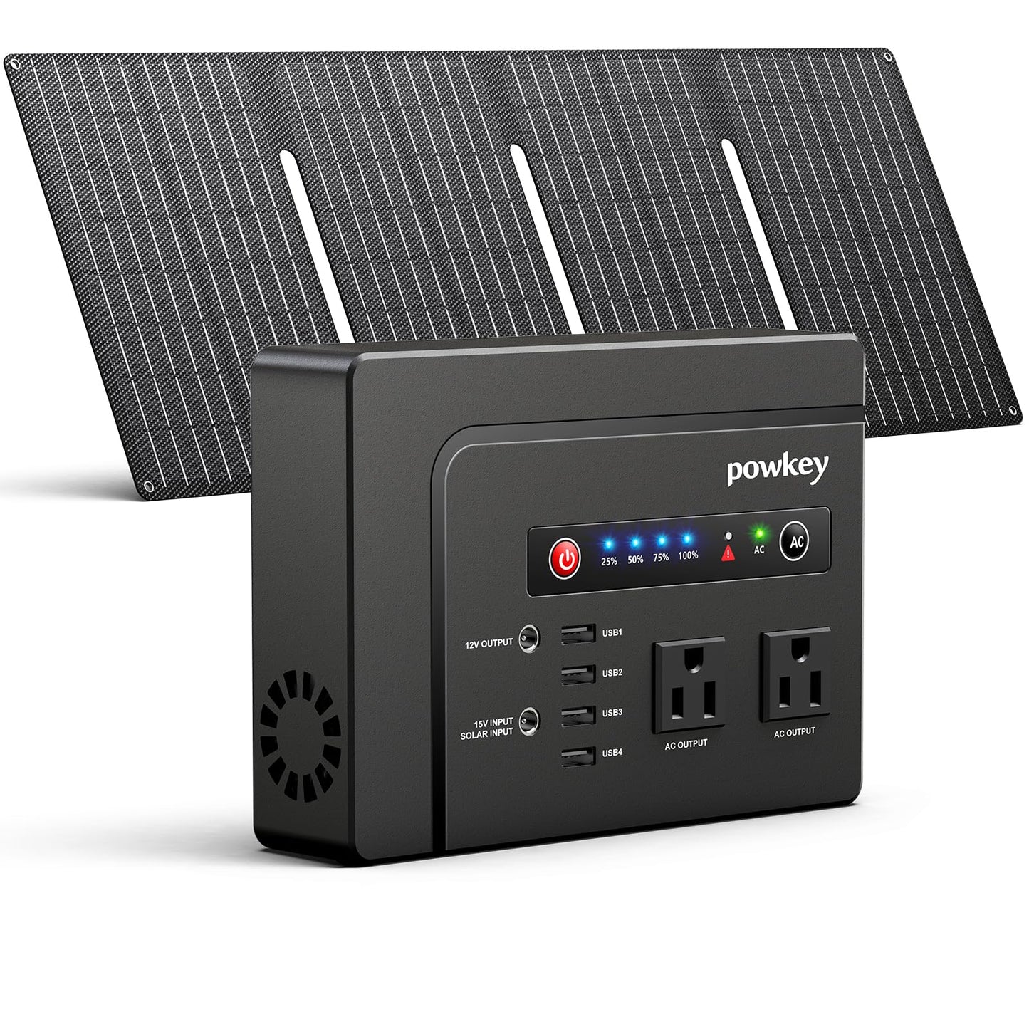 powkey Solar Powered Generator, 200W Portable Power Station with Solar Panels 40W, 146Wh Power Bank with 2 AC Outlet 110V Pure Sine Wave for Outdoor Camping Emergency Home