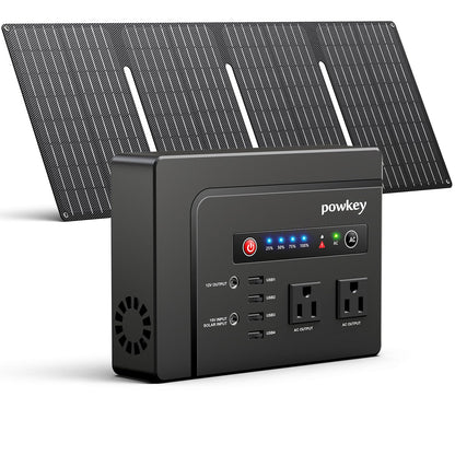 powkey Solar Powered Generator, 200W Portable Power Station with Solar Panels 40W, 146Wh Power Bank with 2 AC Outlet 110V Pure Sine Wave for Outdoor Camping Emergency Home