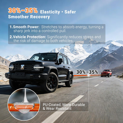 Kinetic Recovery Tow Rope Kit - 1" x 30ft 55000LBS Tow Strap with 2 Soft Shackles, Heavy Duty Kinetic Recovery Rope for Off-Road Vehicle, Jeep, Truck, SUV, UTV, ATV - Orange
