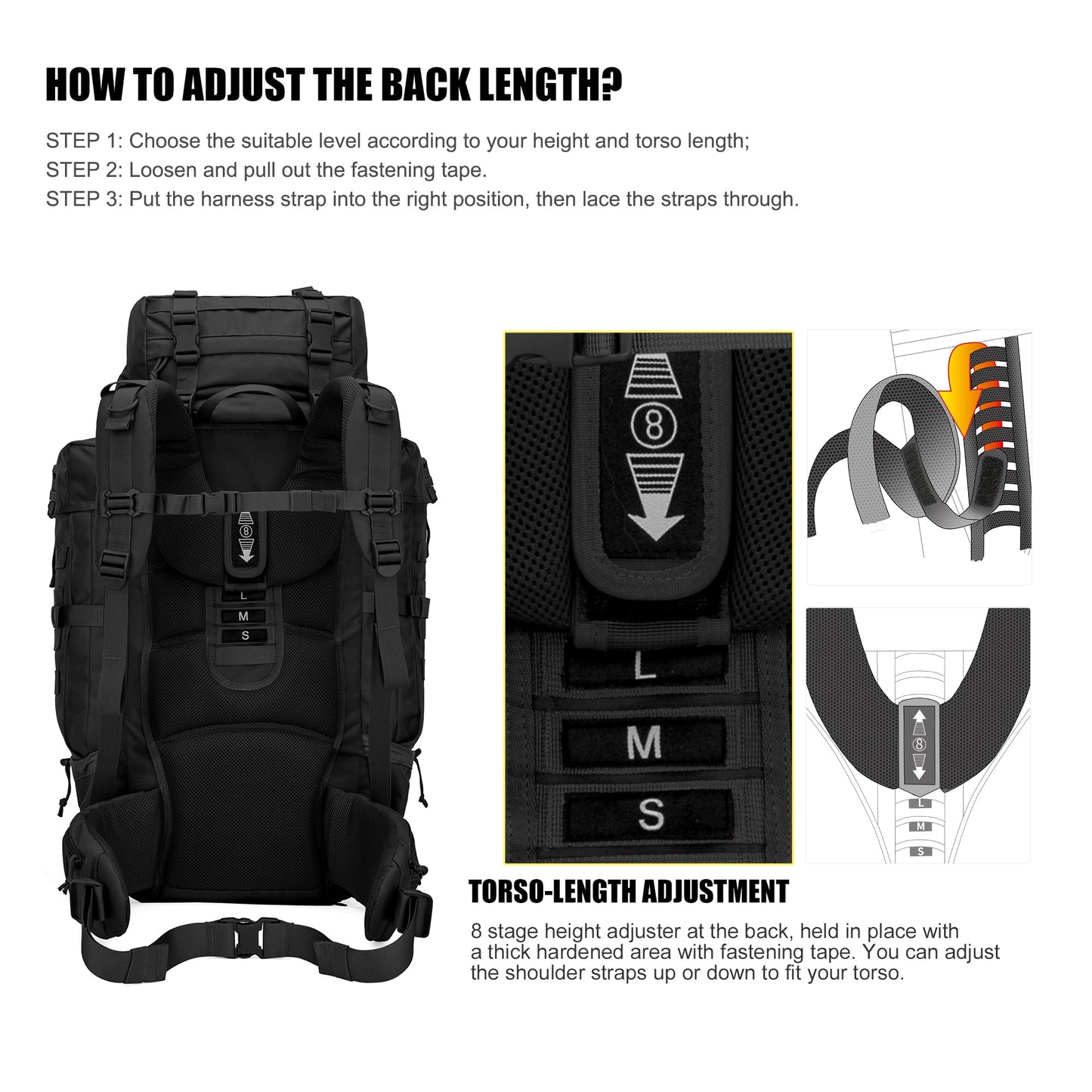 Mardingtop 70L Internal Frame Backpack with Molle Tactical Admin Pouch Utility EDC Tool Pouch