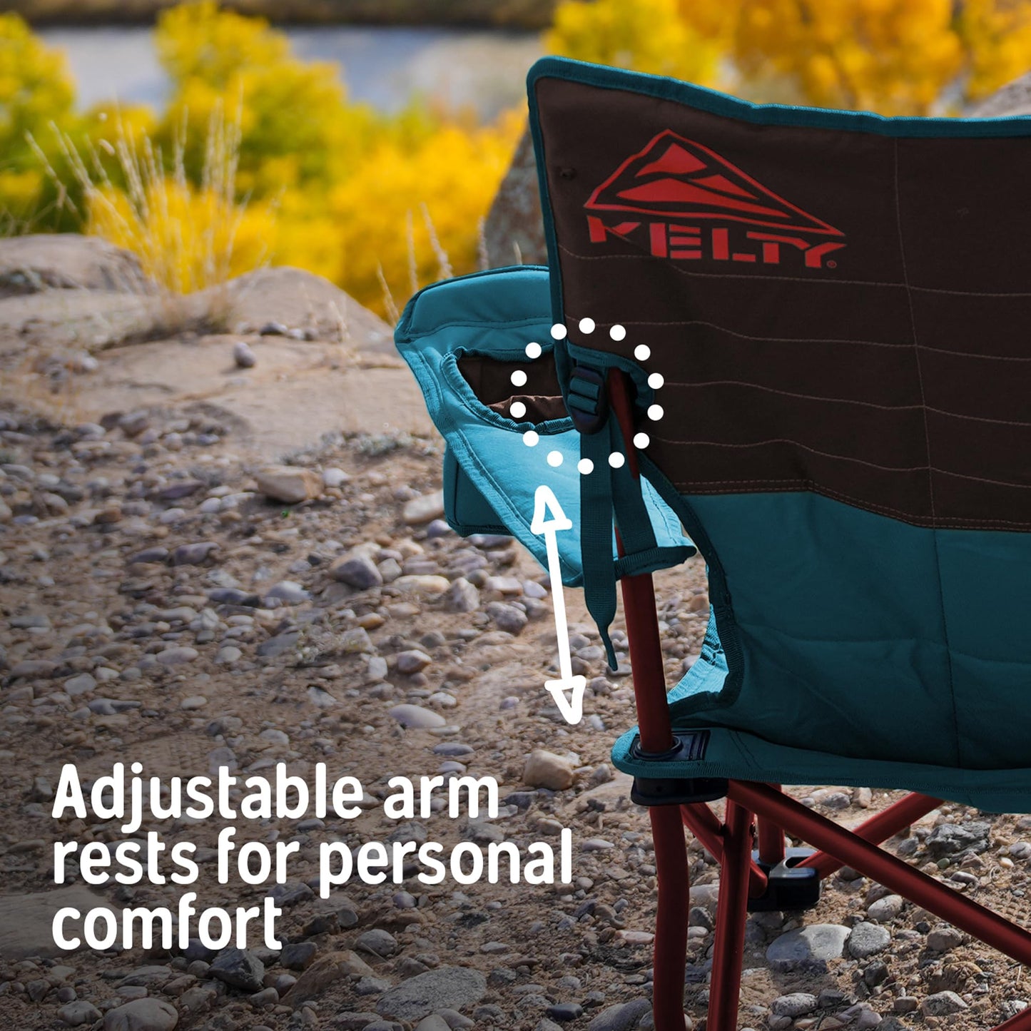 Kelty Lowdown Couch - 3 Person Capacity Camping Chair, Extra Large and Sturdy Bench for Campsites, Soccer Games, and Backyard Parties, with Cup Holders|Arm Rest, Polyester, Deep Lake/Fallen Rock
