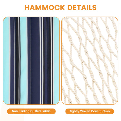 Lazy Daze Hammocks Rope Hammock with Pad, Spreader Bar, Carabiners, Tree Straps, Chains for Outside Patio- Max 450 Lbs, Dark Blue Stripes