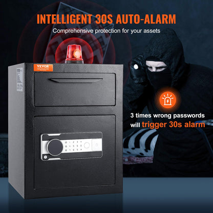 VEVOR 1.7 Cub Depository Safe, Deposit Safe with Drop Slot, Electronic Code Lock and 2 Emergency Keys, 13.77''x11.81''x17.71'' Business Drop Slot Safe for Cash, Mail in Home, Hotel, Office