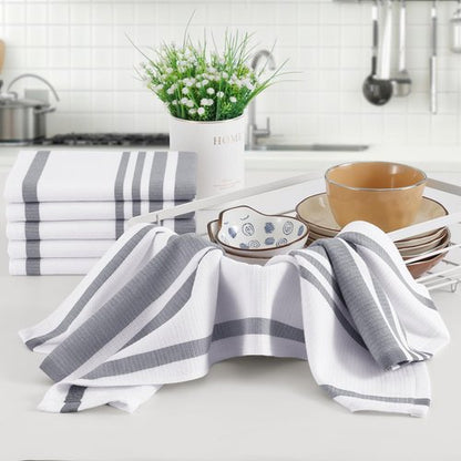 Homaxy Premium Kitchen Towels 18”x 28”, Large Cotton 380 GSM Kitchen Hand Towels, Stripe and Terry Dish Towel, Highly Absorbent Tea Towel Set with Hanging Loop, 8 Pack, Grey