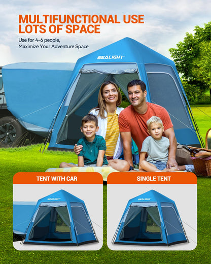 SUV Tent for Camping, Easy Set Up Tent Pop Up 6 Person Car Tailgate Tent with Rainfly for Travel Outdoor, Weather Resistant Waterproof PU3000mm, 2 in 1 Use 10FT(L) x8FT(W) x7.2FT(H)