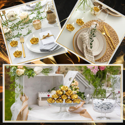 Treela 24 Set Flower Candles Wedding Favor for Guests Mini Gold Rose Shaped Tealight Candles for Return Gift Wedding Birthday Bridal Shower Housewarming Party