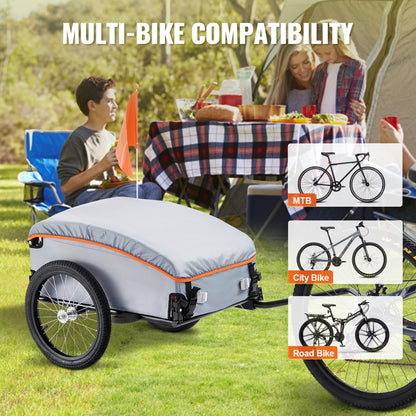 VEVOR Bike Cargo Trailer, 100 lbs Load Capacity, Heavy-Duty Bicycle Wagon Cart, Foldable Compact Storage with Universal Hitch, Waterproof Cover, 16" Wheels, Safe Reflectors, Fits 22"-28" Bike Wheels