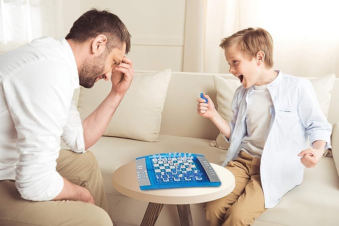 Lexibook ChessLight® Electronic Chess Game with Touch-Sensitive Keyboard and Light and Sound Effects 32 Pieces 64 Levels of Difficulty Battery or Plug Blue/Grey LCG3000