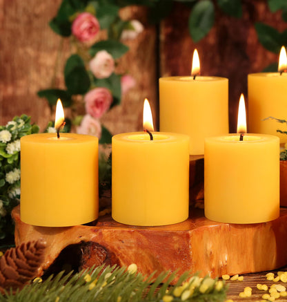 4 Pack Natural Beeswax Pillar Candles,2x2in 100% Pure Beeswax Candles-80 Hours Long Burning,Unscented Bees Wax Candles for Home,Prayer,Emergency,Dripless Smokeless Organic Pillar Candles Bluk