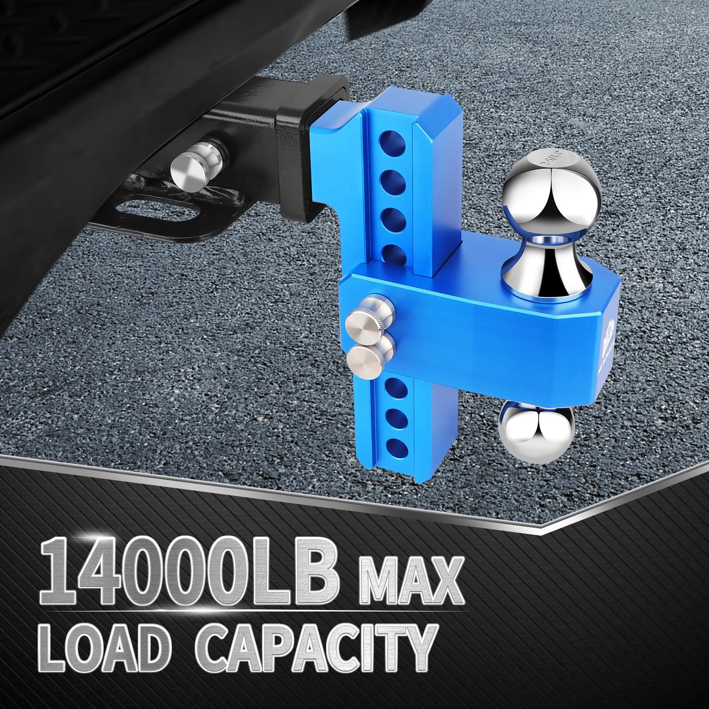 METOWARE Adjustable Trailer Hitch - Aluminum Tow Hitch Fits 2-Inch Receiver - Heavy Duty Drop Hitch with 8-Inch Drop/Rise for Truck (14,000 LBS GTW), Double Stainless Steel Locks & Hitch Pin, Blue