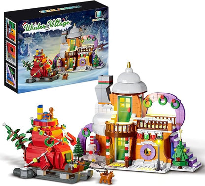 Christmas Holiday Snow House Building Toy Set with LightsCompatible with Lego Chritmas VillageXmas Gifts for Boys and GirlsFamily 1224 pcs
