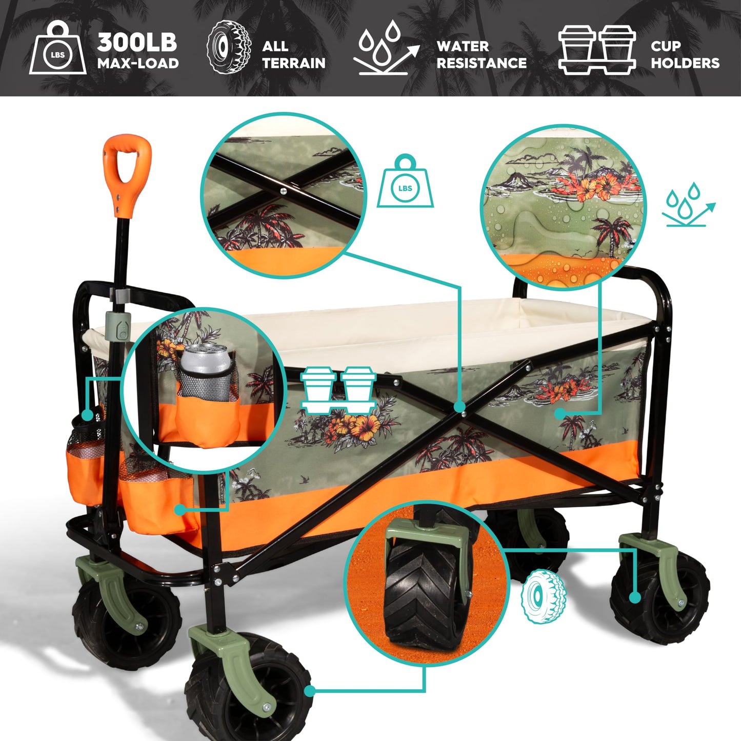 Quiksilver Folding Beach Wagon Cart – Heavy-Duty Collapsible Utility Wagon with All-Terrain Wheels, Large Storage Capacity, and Adjustable Handle – Ideal for Beach, Camping, and Outdoor Adventures
