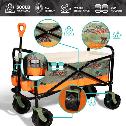 Quiksilver Folding Beach Wagon Cart – Heavy-Duty Collapsible Utility Wagon with All-Terrain Wheels, Large Storage Capacity, and Adjustable Handle – Ideal for Beach, Camping, and Outdoor Adventures
