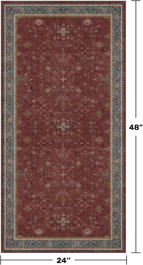 Hazo Haus Burgundy Washable Entry Rug - Non-Slip Low Pile, Stain & Fade Resistant | Modern Floral Design