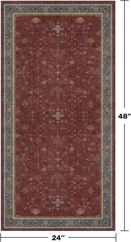 Hazo Haus Burgundy Washable Entry Rug - Non-Slip Low Pile, Stain & Fade Resistant | Modern Floral Design