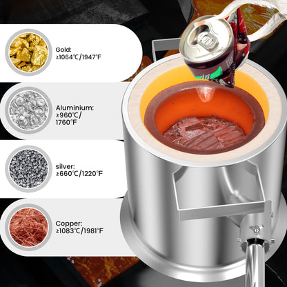 Nelyrho 6KG Melting Furnace Kit, Stainless Steel Foundry with Crucible Tongs, Ingot Mold, Goggles, Gloves, Carry Bag, Ideal for Smelting Silver, Copper, and Aluminum, Metal Recycling Casting Tool