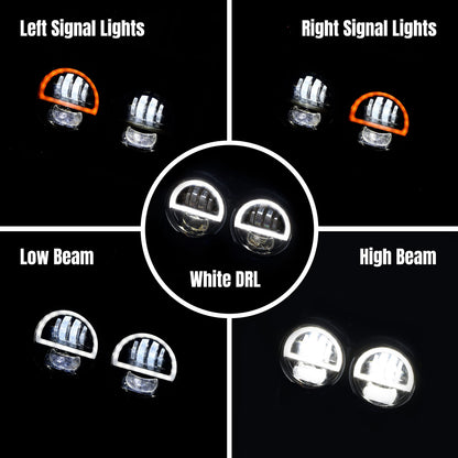 VEISUTOR Dual LED Headlight for Fat Bob，Upgraded LED Headlamp Front Light Kit with High Low Beam Turn Signal Lights and Halo Ring DRL for Harley Dyna Fat Bob 2008-2019 Accessories