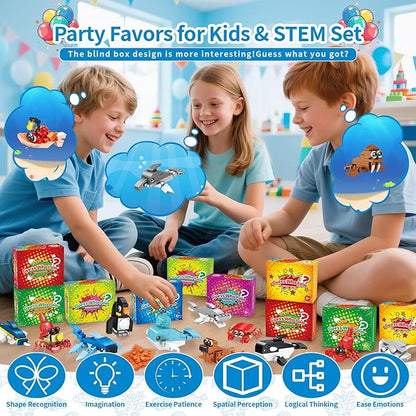 Party Favors for Kids - 24 Pack Ocean Animals Building Block Toy Goodie Bags Fillers Classroom Prizes Stuffers Gifts Building Set Christmas Birthday Gift for Boys Girls Ages 6-12