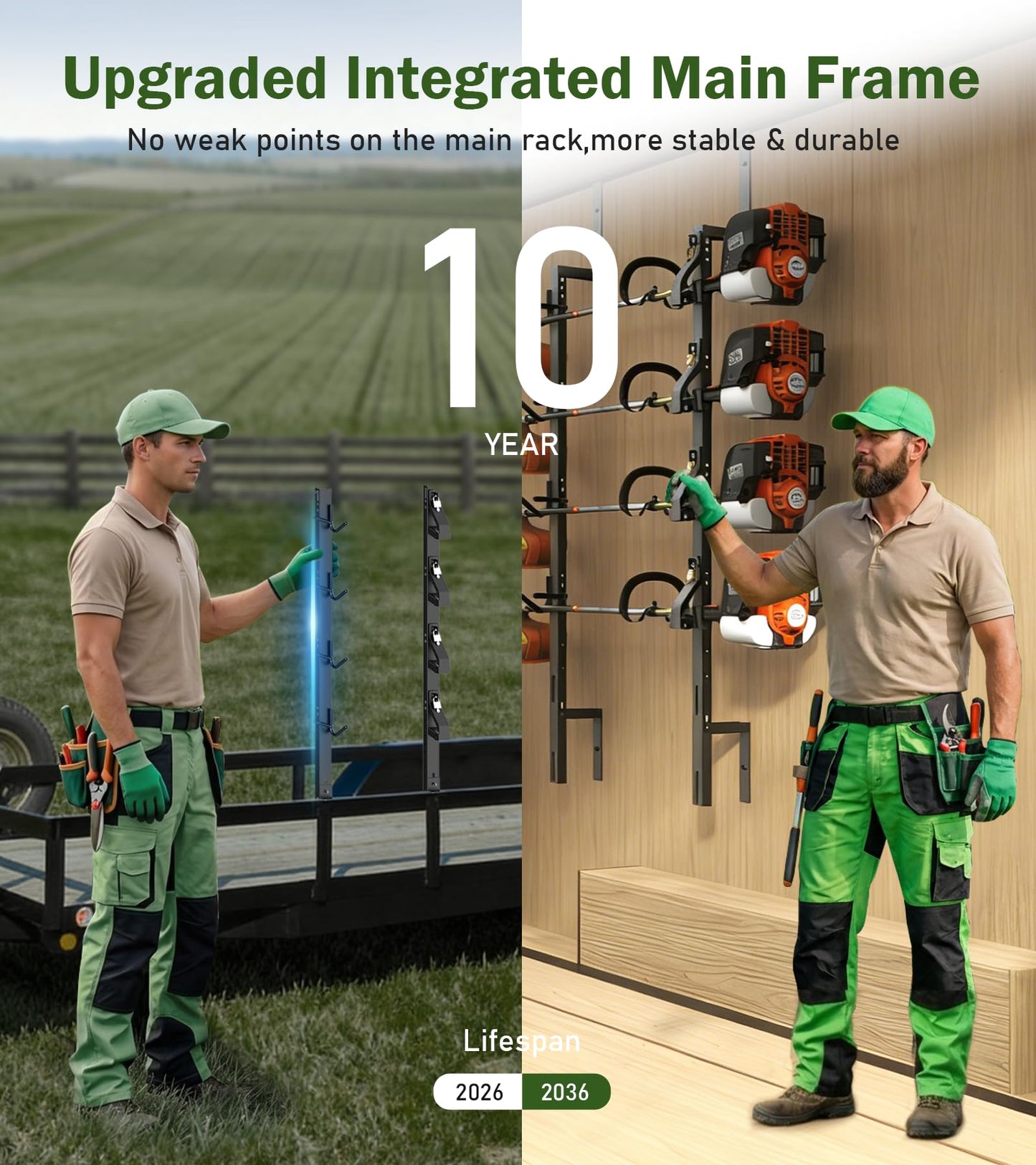 ELITEWILL 4-Position Weed Eater Racks for Trailer Commercial Trimmer Rack with Independent Locks for Open/Enclosed Trailer Work, Garage & Walls Weedeater Organization Storage Rack